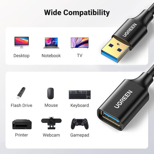 Ugreen USB 3.0 Extension Male Cable 2m-Black-10373