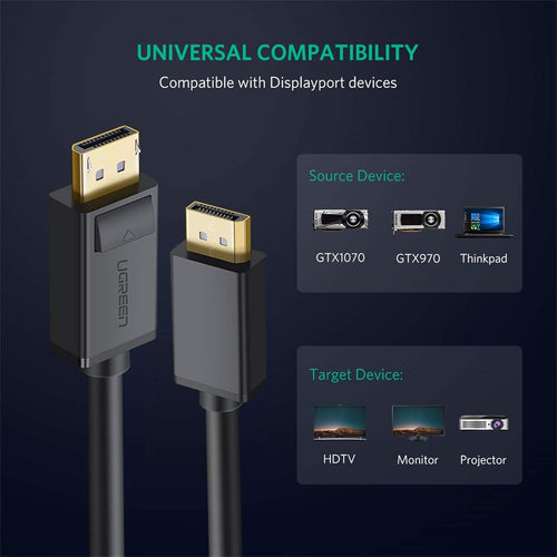 Ugreen-DP Male to Male-4K@60Hz-2K@144Hz 5m (Black)-10213