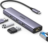 Ugreen-USB-C to 3×USB3.0 Hub+RJ45 (1000M) Ethernet  Adapter -60600
