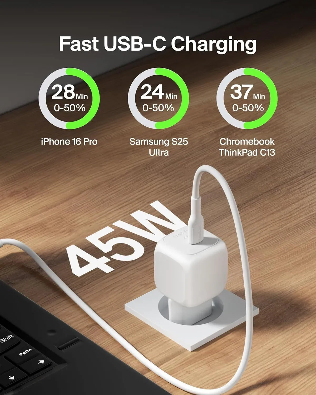 Belkin BoostCharge 45W USB PD Wall Charger & 1M Cable