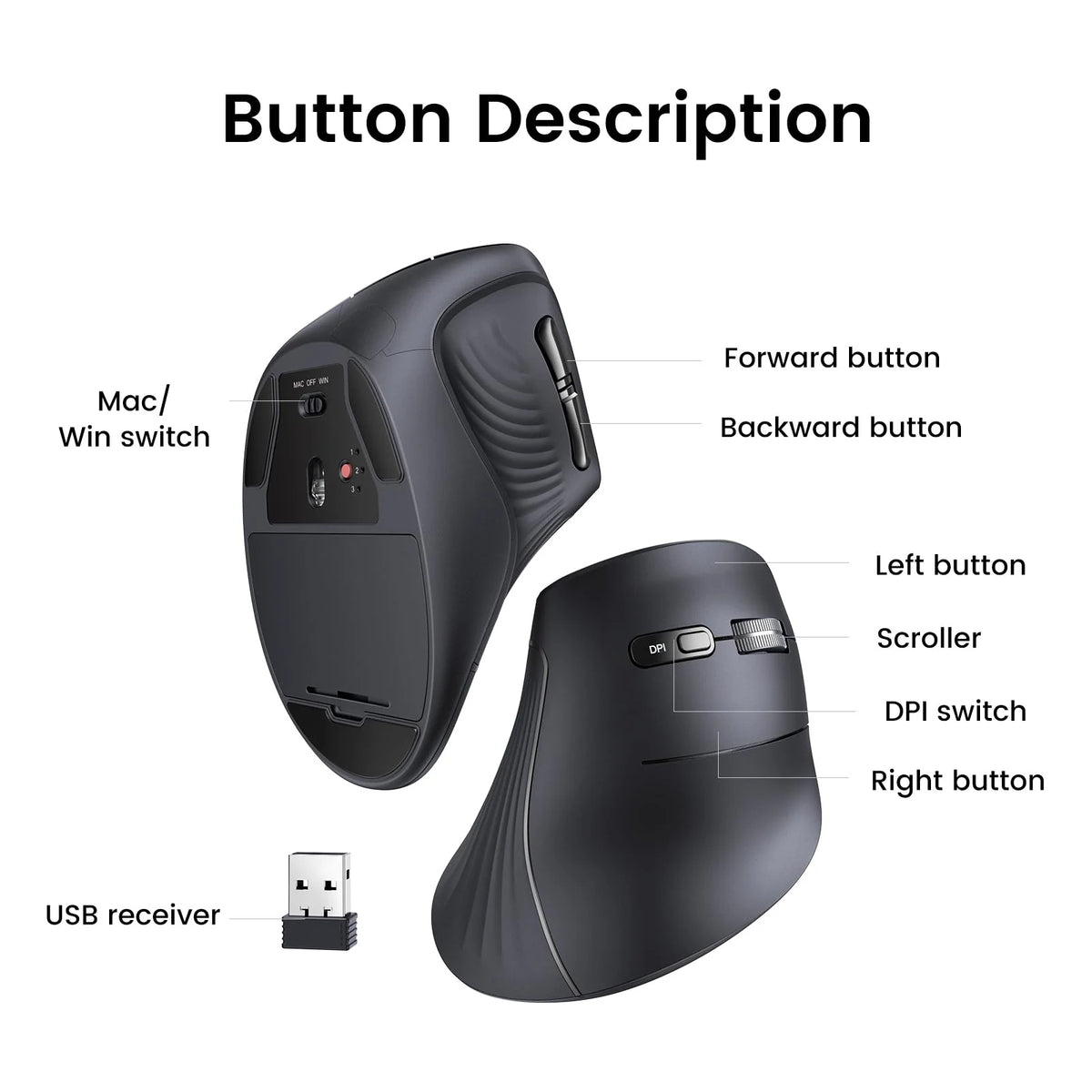 UGREEN MU008S Vertical Wireless Mouse